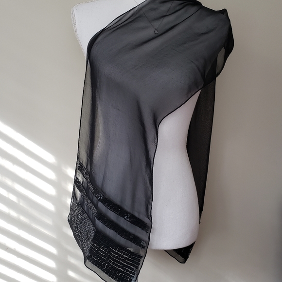 Sheer Black Sequined Scarf - Picture 3 of 6